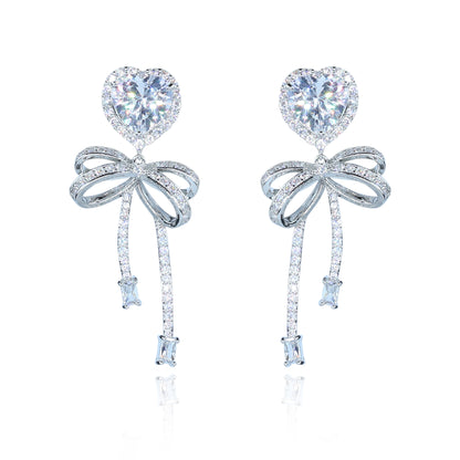 Aanura Pink Heart & Bow Crystal Drop Earrings