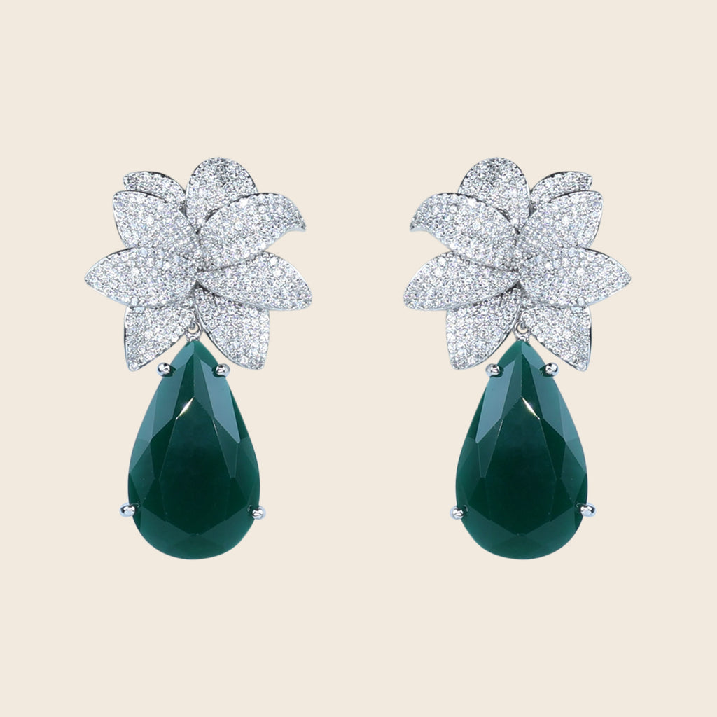 Aanura Green Teardrop Floral Dangle Earrings