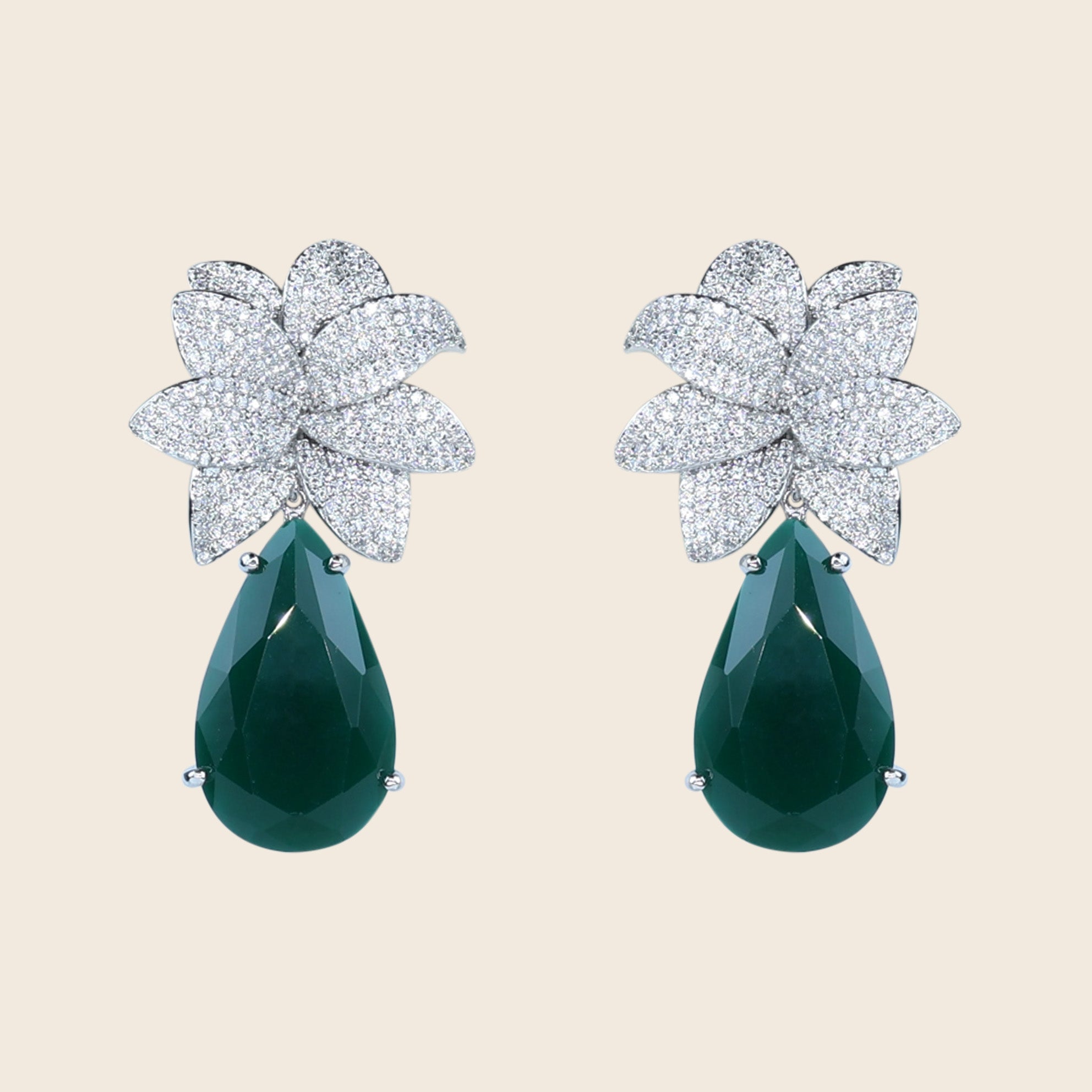 Aanura Green Teardrop Floral Dangle Earrings