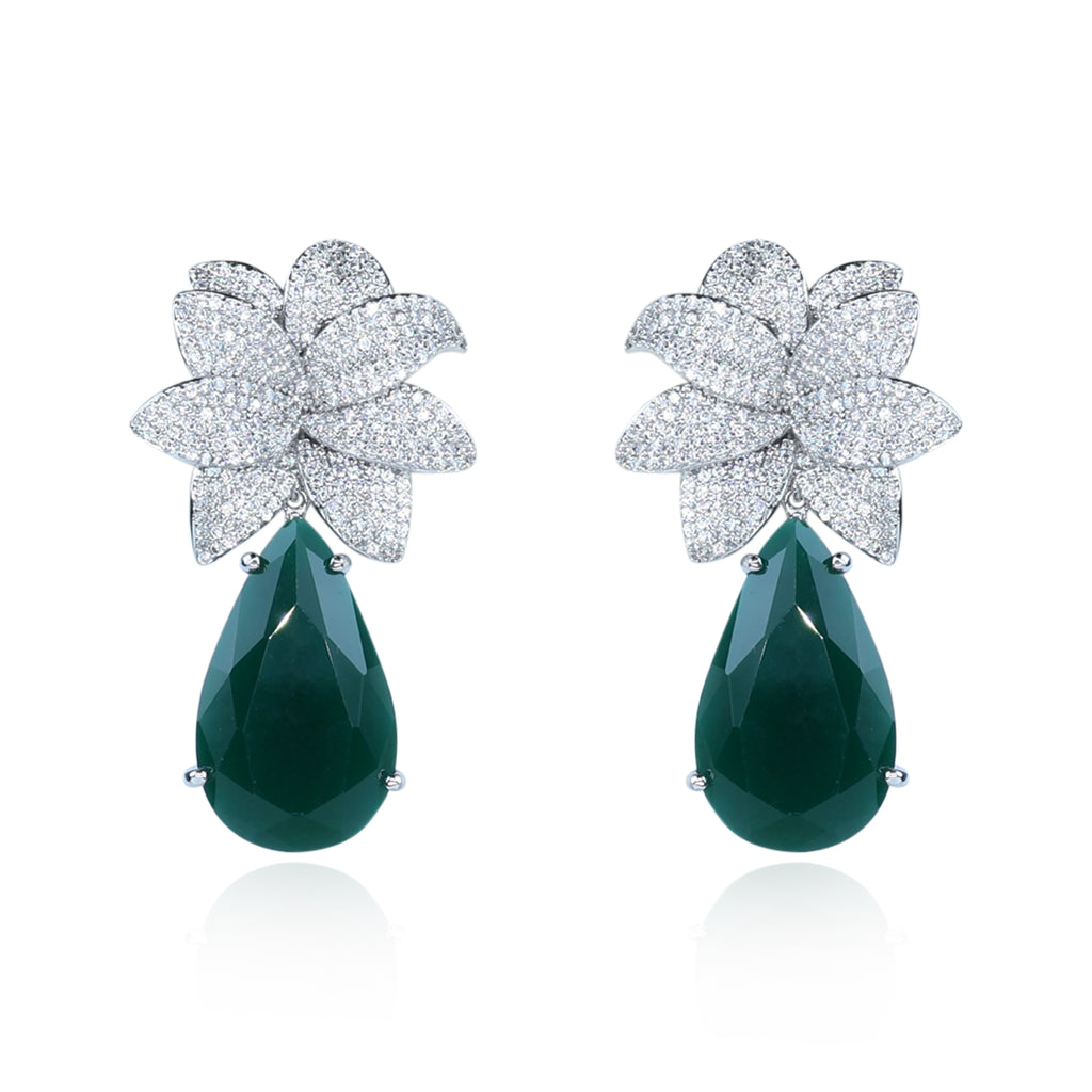 Aanura Green Teardrop Floral Dangle Earrings