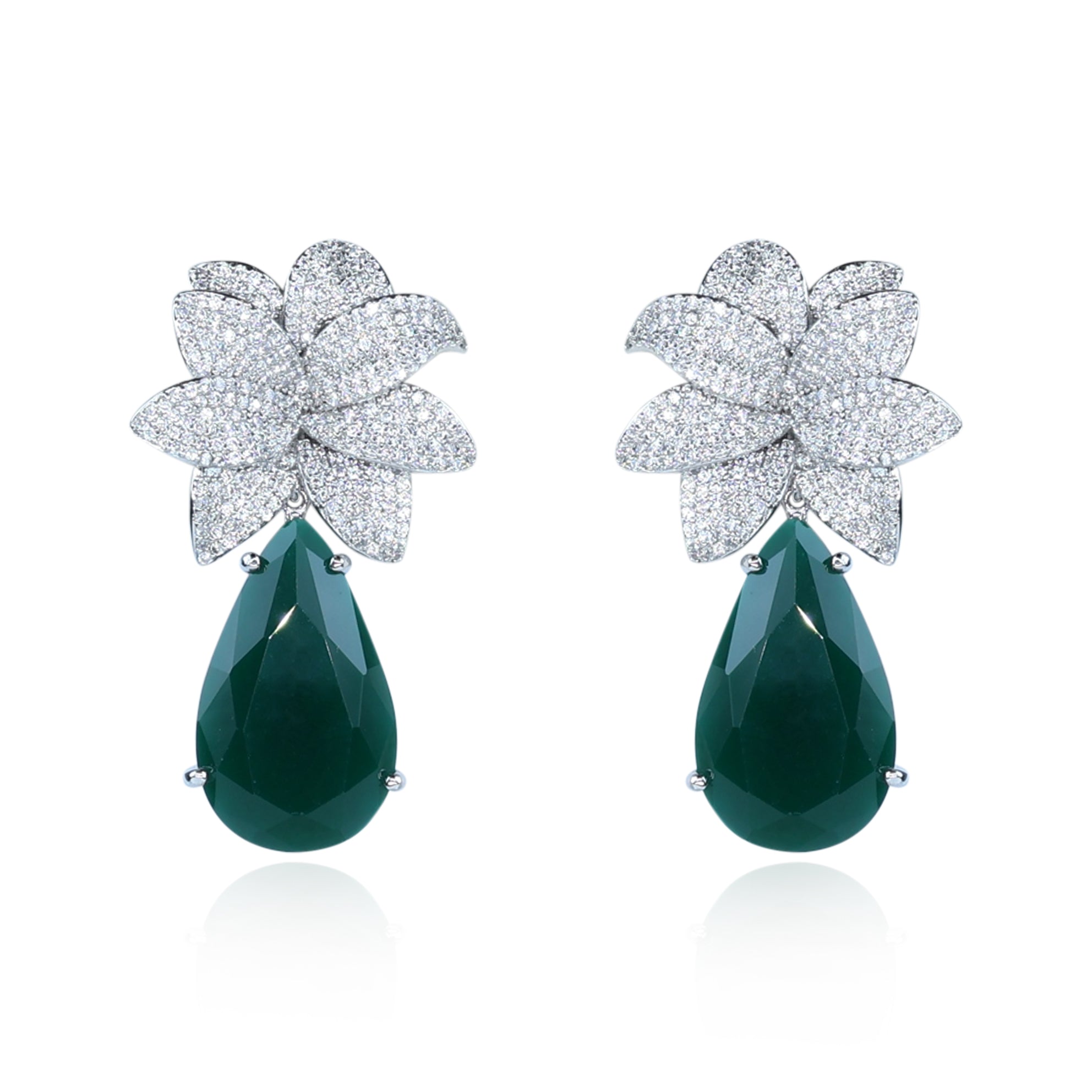 Aanura Green Teardrop Floral Dangle Earrings