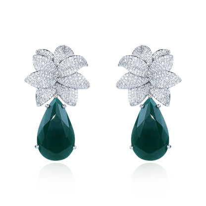 Aanura Green Teardrop Floral Dangle Earrings