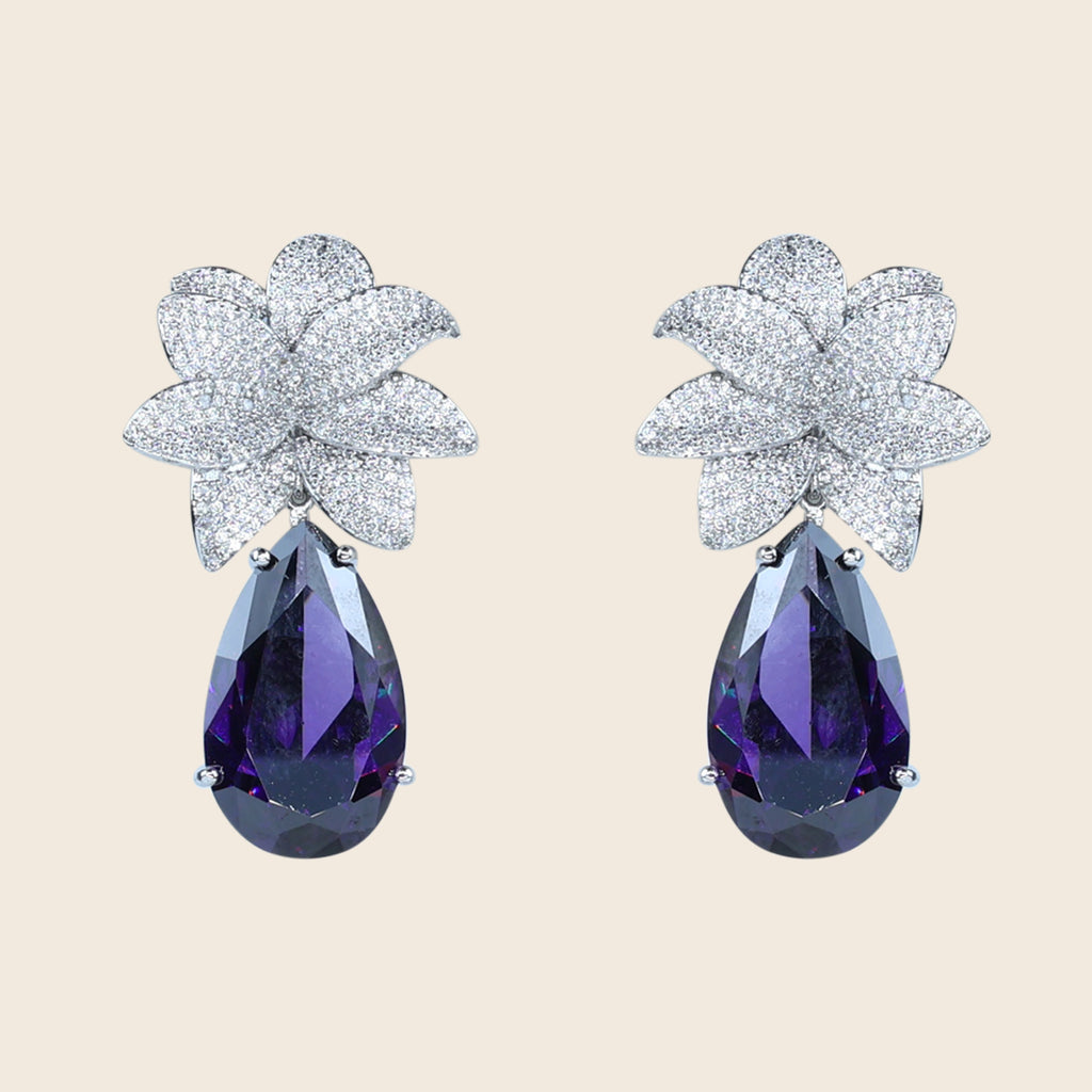 Aanura Green Teardrop Floral Dangle Earrings