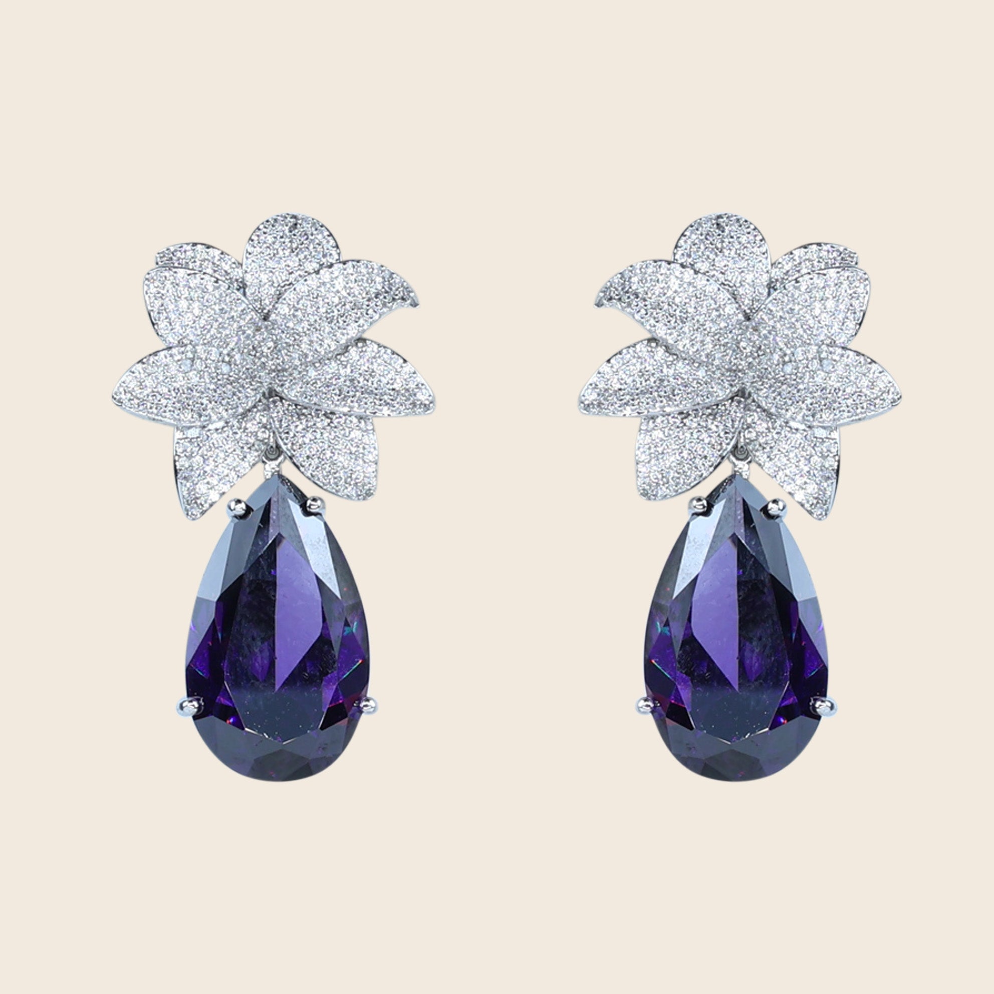 Aanura Green Teardrop Floral Dangle Earrings