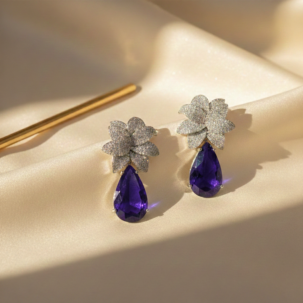 Aanura Green Teardrop Floral Dangle Earrings