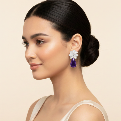 Aanura Green Teardrop Floral Dangle Earrings