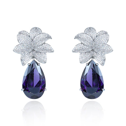 Aanura Green Teardrop Floral Dangle Earrings