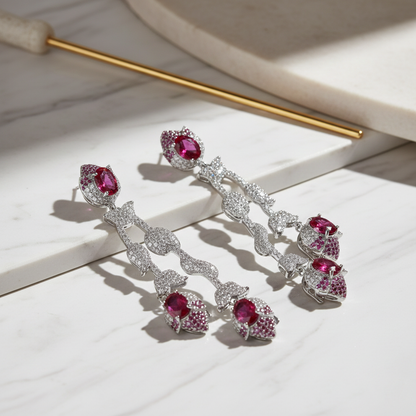 Aanura Silver Ruby Dangle Statement Earrings