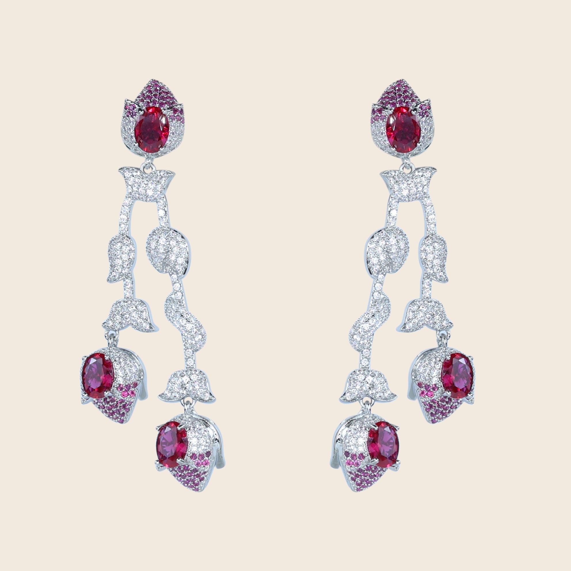Aanura Silver Ruby Dangle Statement Earrings