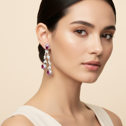 Aanura Silver Ruby Dangle Statement Earrings