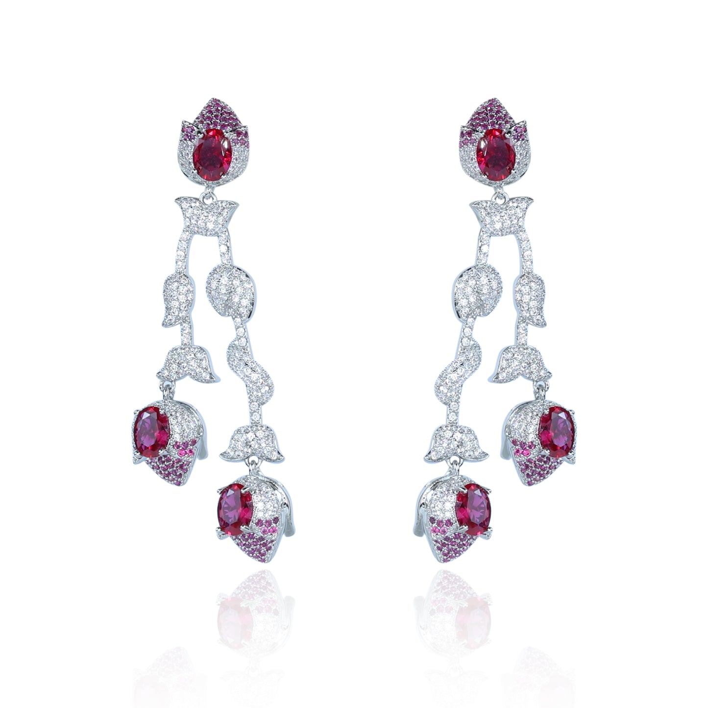 Aanura Silver Ruby Dangle Statement Earrings
