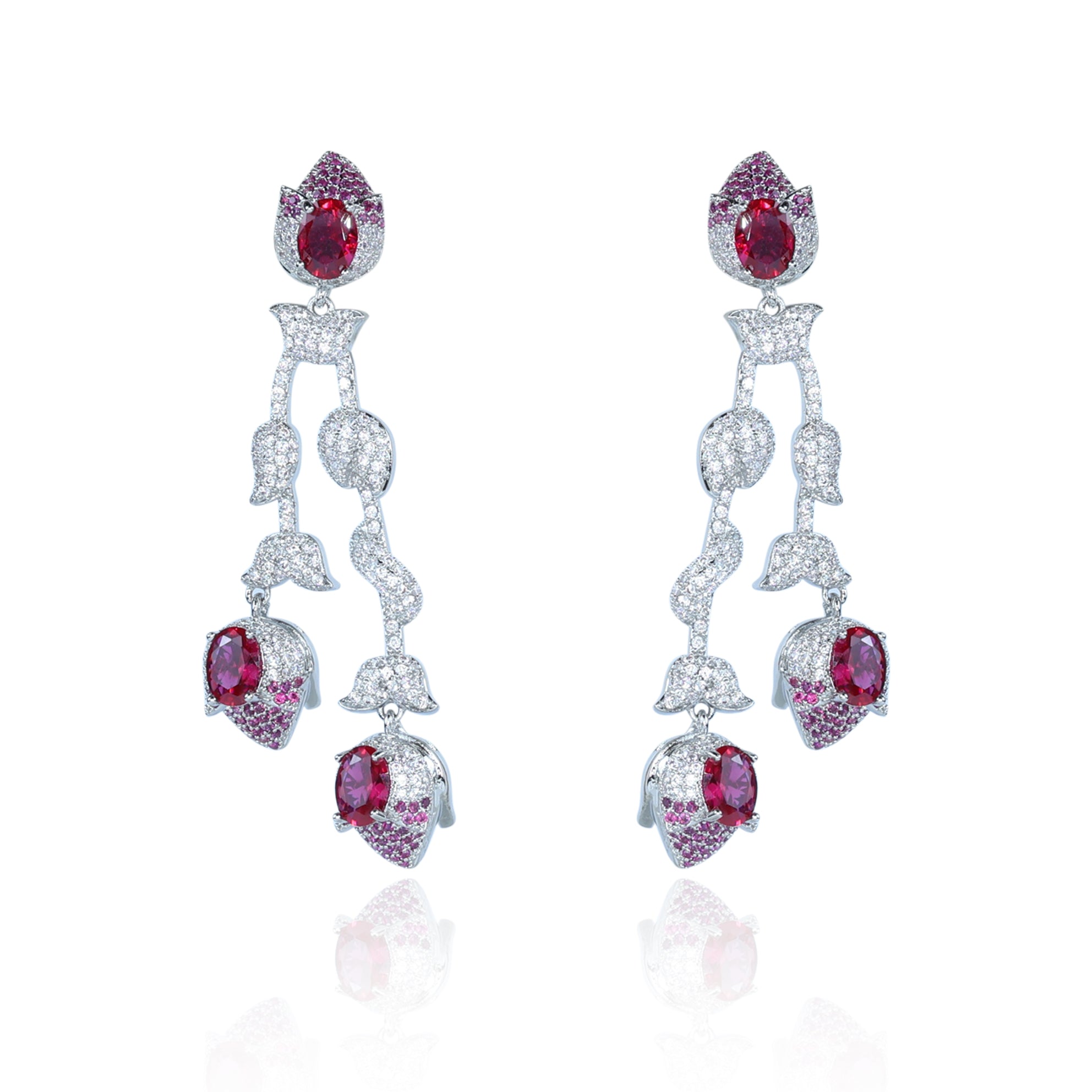 Aanura Silver Ruby Dangle Statement Earrings
