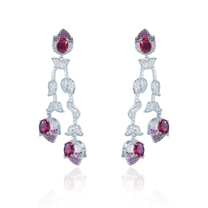 Aanura Silver Ruby Dangle Statement Earrings