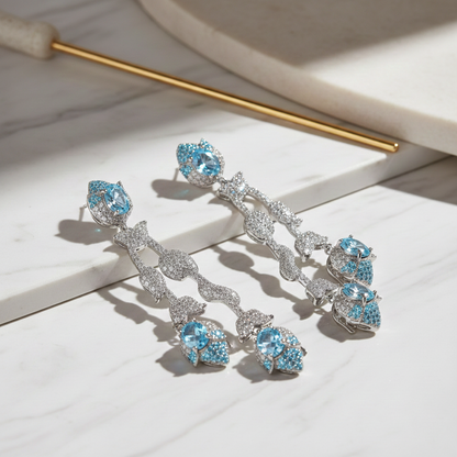 Aanura Silver Ruby Dangle Statement Earrings