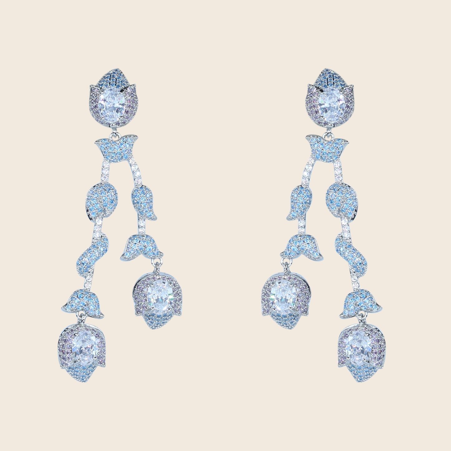 Aanura Silver Ruby Dangle Statement Earrings