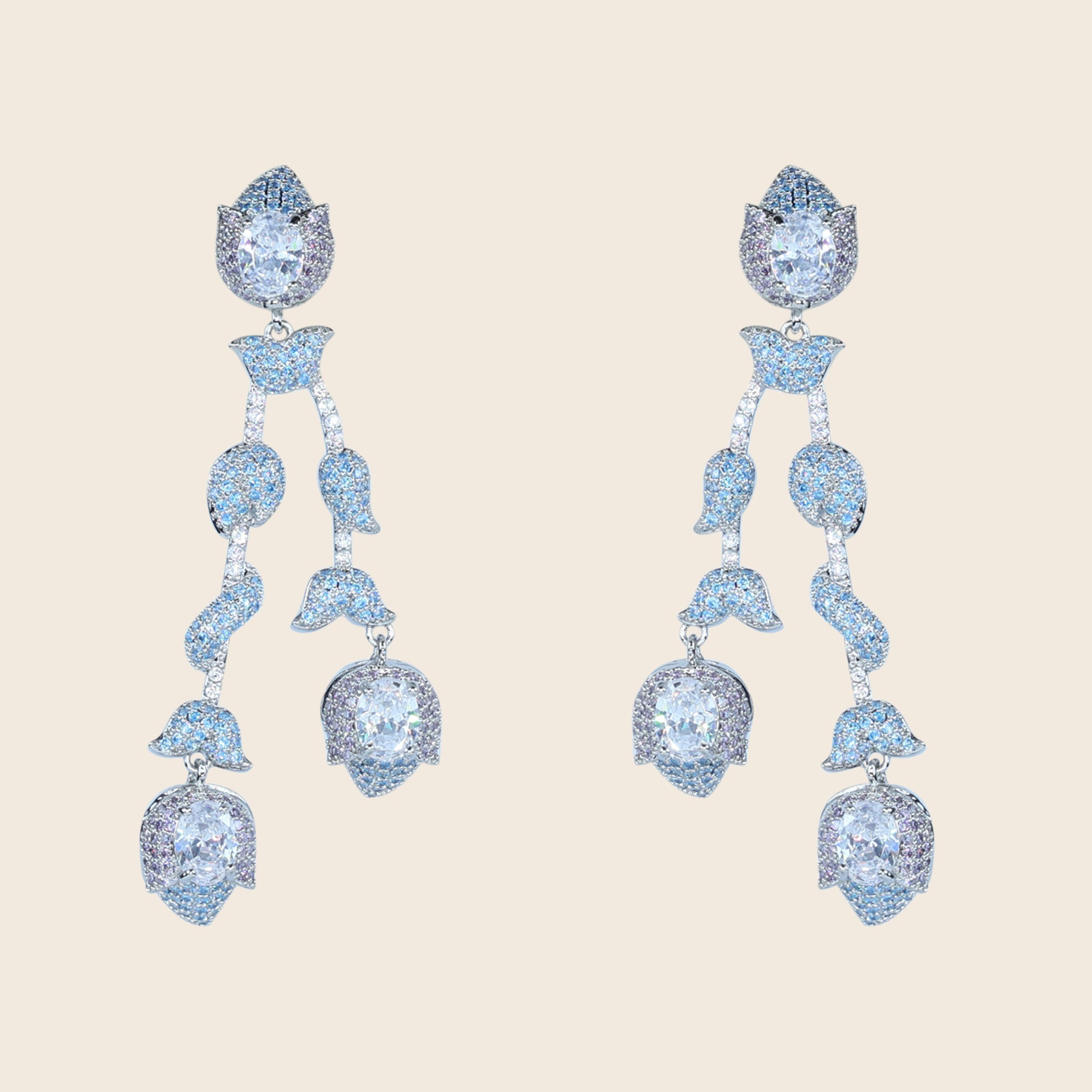 Aanura Silver Ruby Dangle Statement Earrings