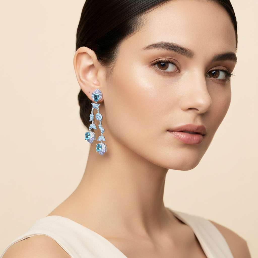 Aanura Silver Ruby Dangle Statement Earrings