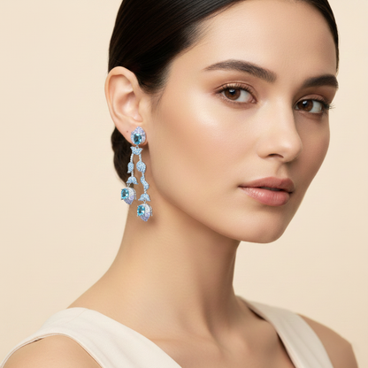 Aanura Silver Ruby Dangle Statement Earrings