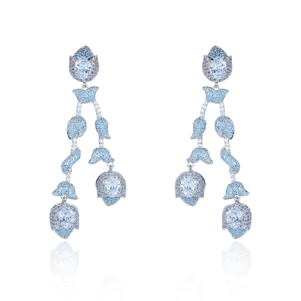 Aanura Silver Ruby Dangle Statement Earrings