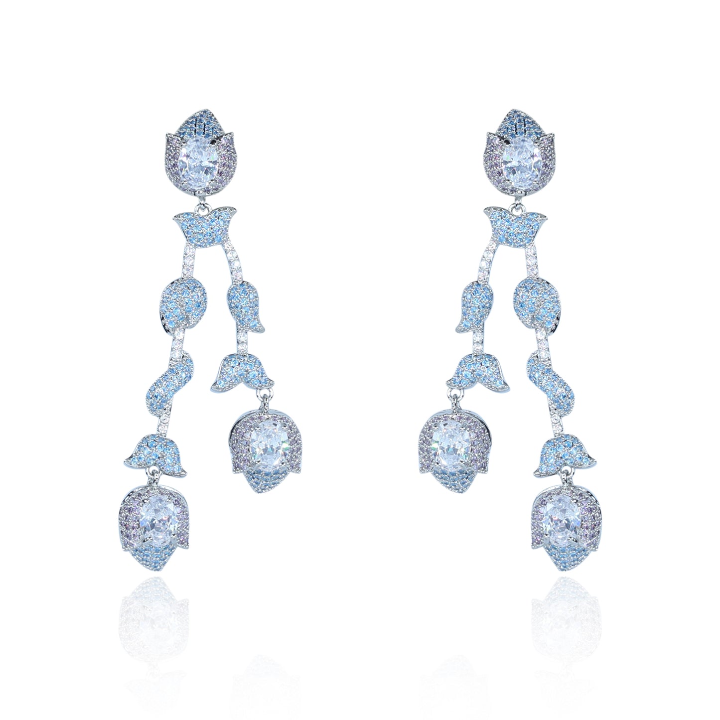 Aanura Silver Ruby Dangle Statement Earrings