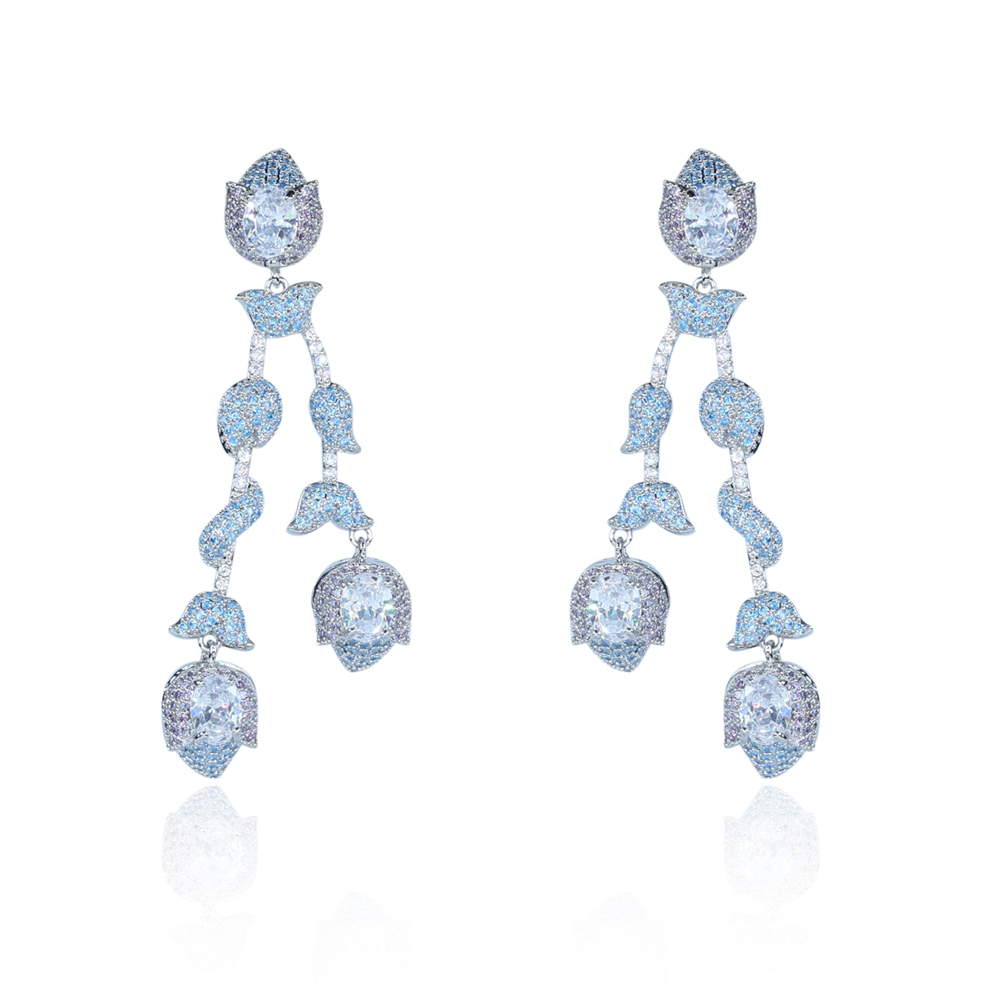 Aanura Silver Ruby Dangle Statement Earrings