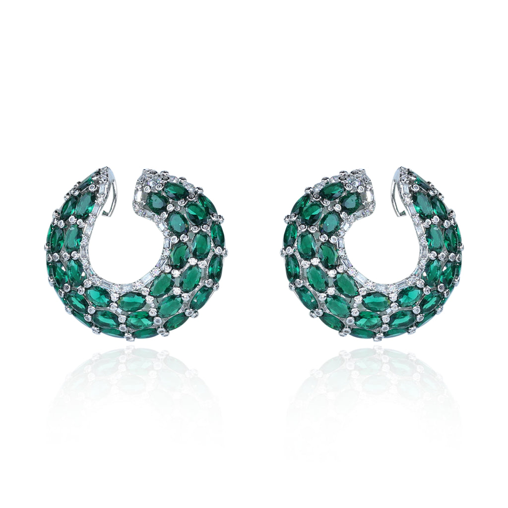 Aanura Emerald Green Encrusted Hoop Earrings