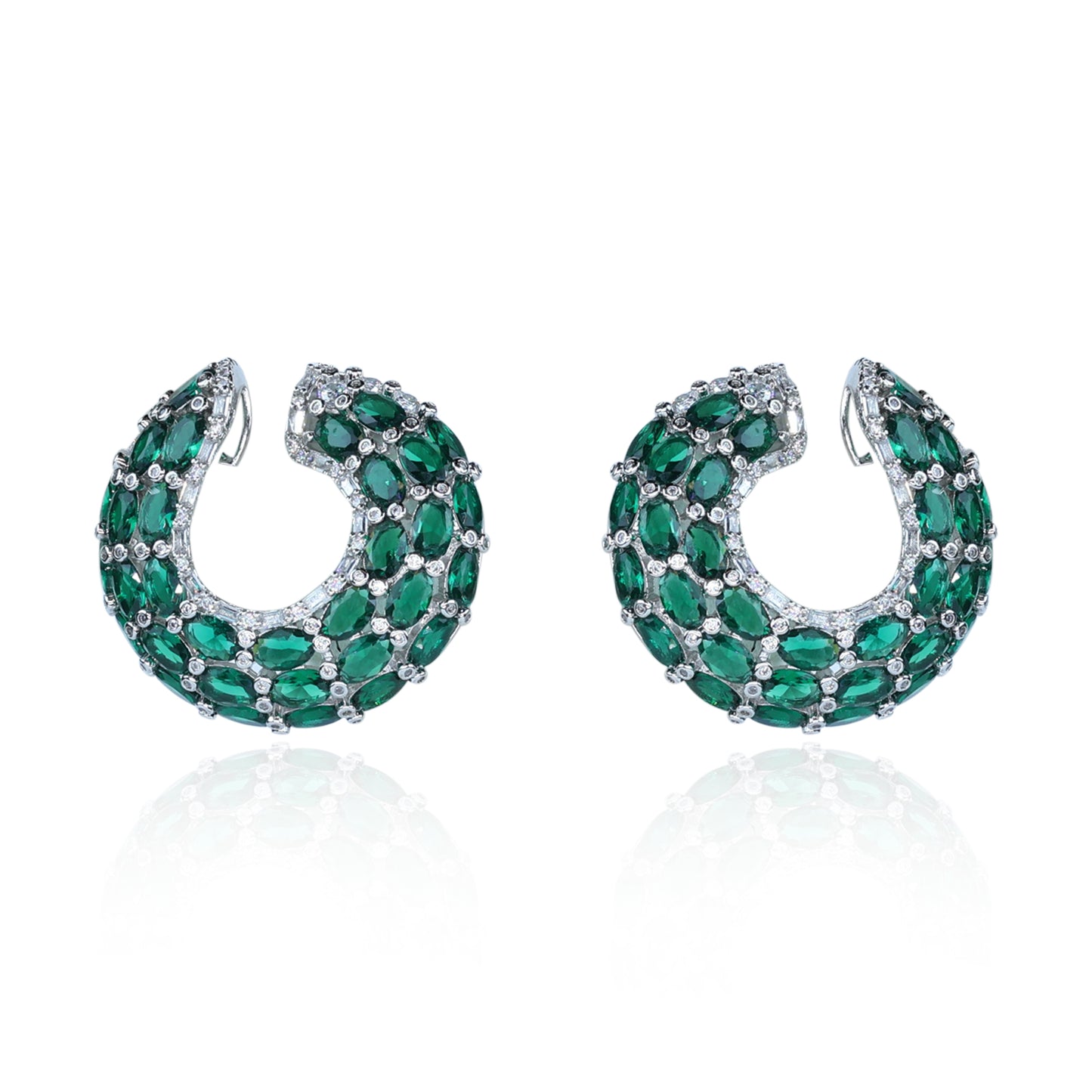 Aanura Emerald Green Encrusted Hoop Earrings