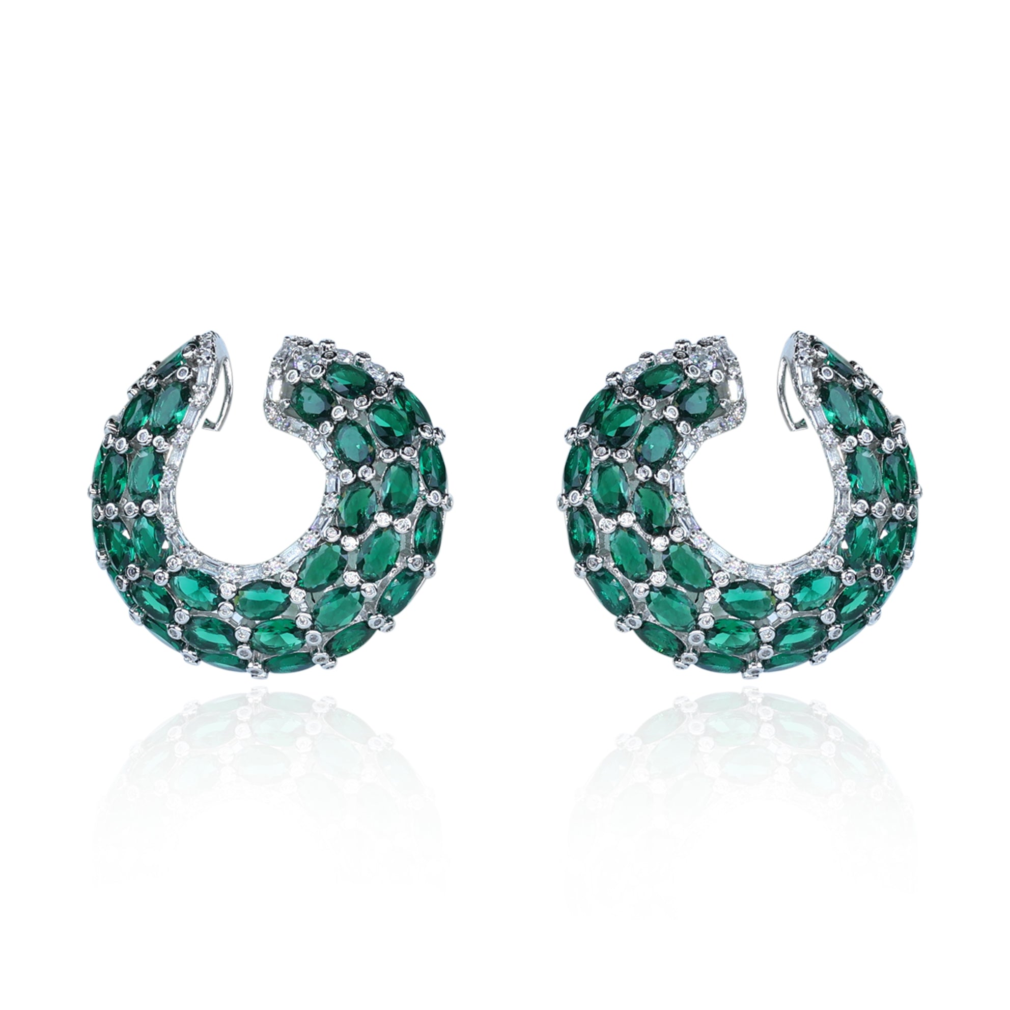 Aanura Emerald Green Encrusted Hoop Earrings