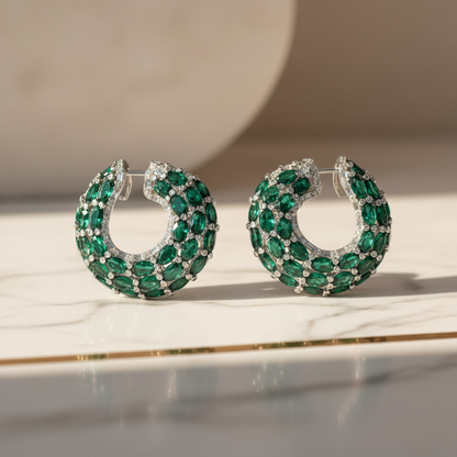 Aanura Emerald Green Encrusted Hoop Earrings