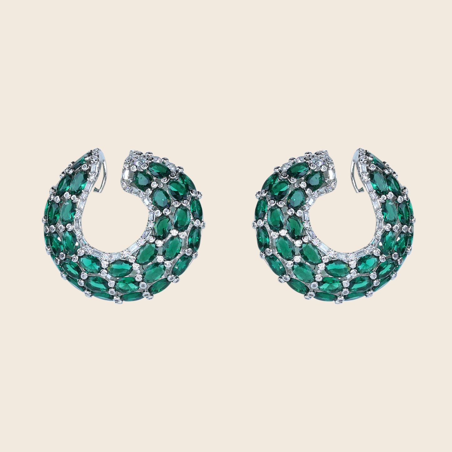 Aanura Emerald Green Encrusted Hoop Earrings