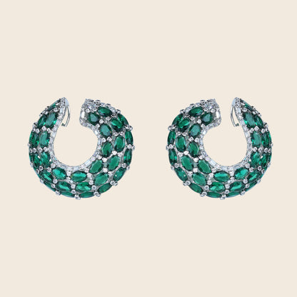 Aanura Emerald Green Encrusted Hoop Earrings