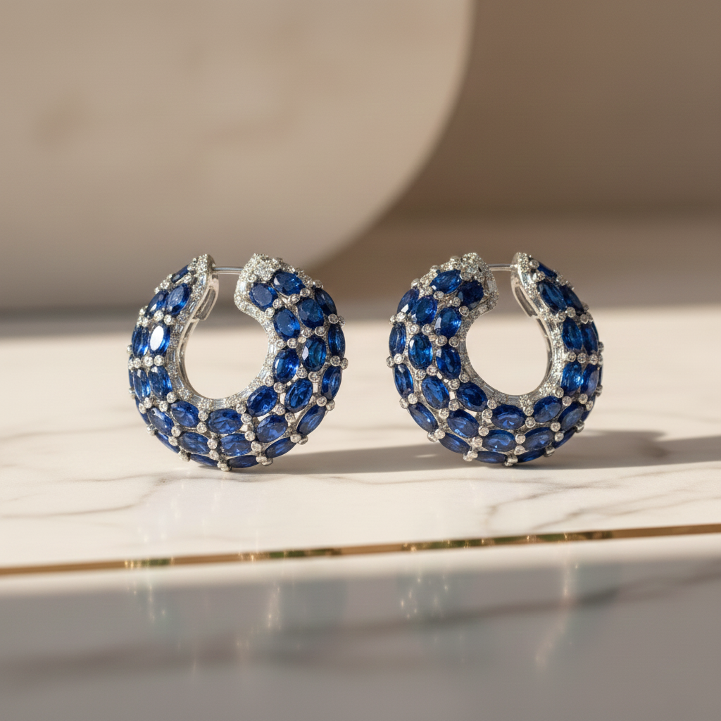 Aanura Emerald Green Encrusted Hoop Earrings