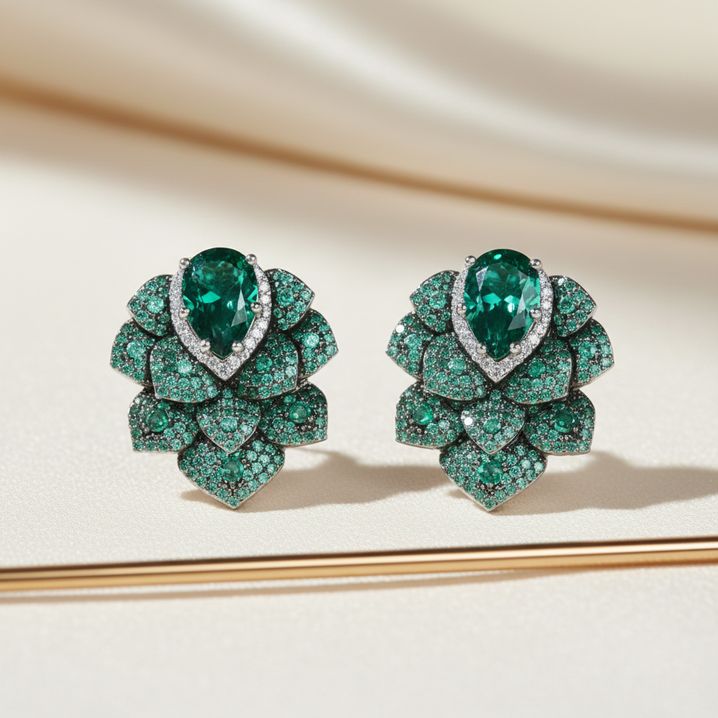 Aanura Emerald Green Leaf Stud Earrings