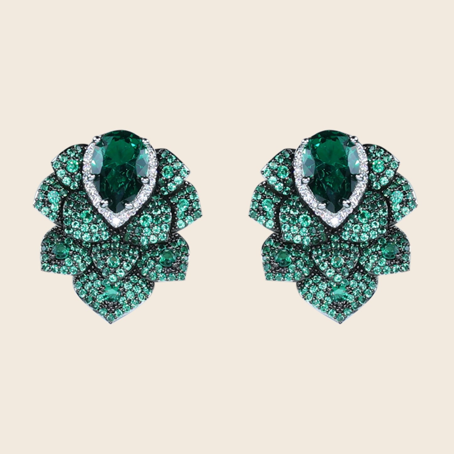 Aanura Emerald Green Leaf Stud Earrings