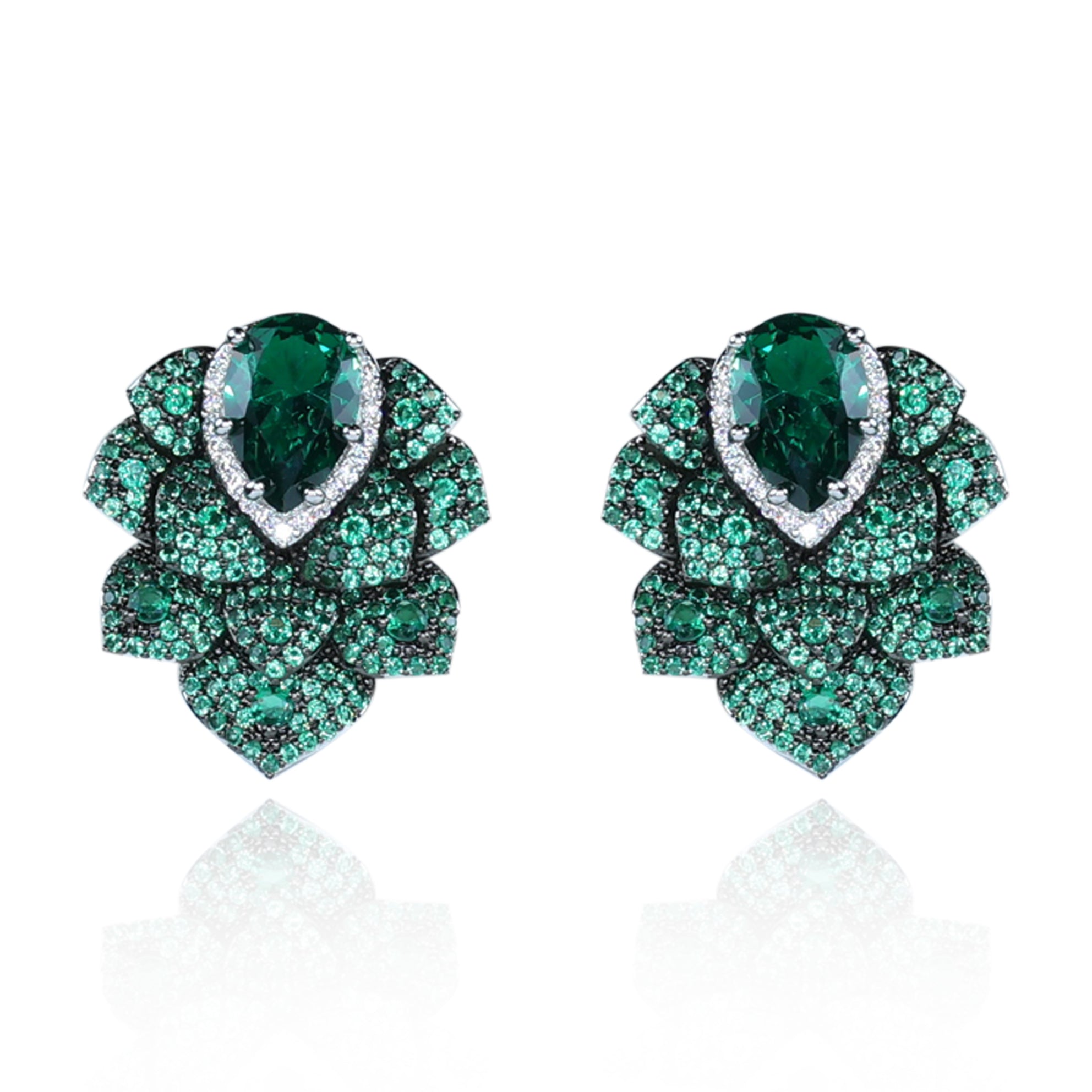 Aanura Emerald Green Leaf Stud Earrings