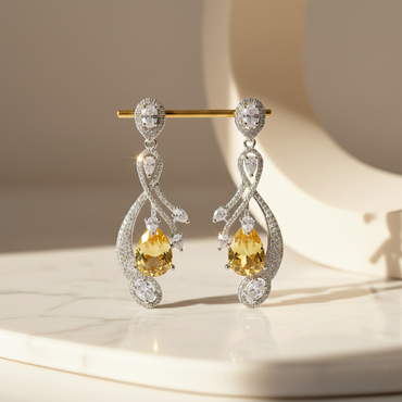 Aanura Silver Yellow Teardrop Crystal Drop Earrings
