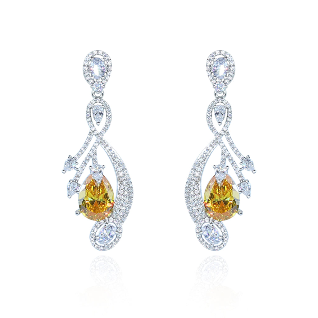 Aanura Silver Yellow Teardrop Crystal Drop Earrings
