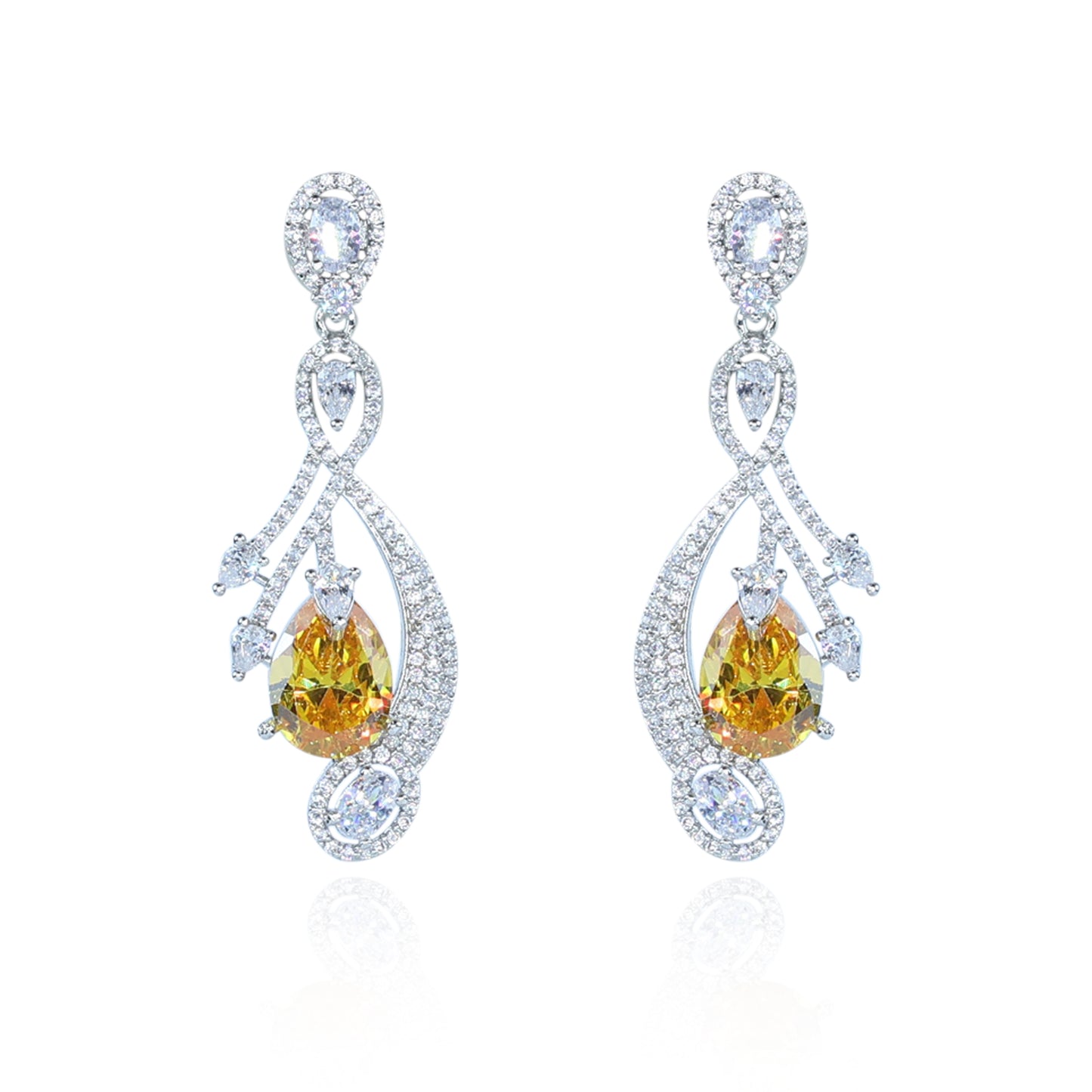 Aanura Silver Yellow Teardrop Crystal Drop Earrings