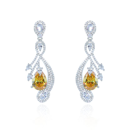 Aanura Silver Yellow Teardrop Crystal Drop Earrings