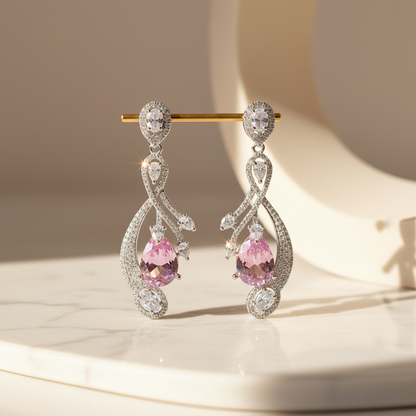 Aanura Silver Yellow Teardrop Crystal Drop Earrings