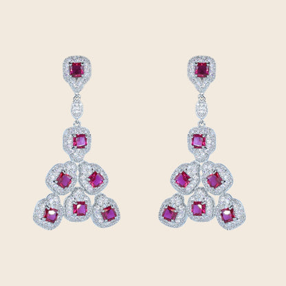 Aanura Silver Ruby Square Chandelier Earrings