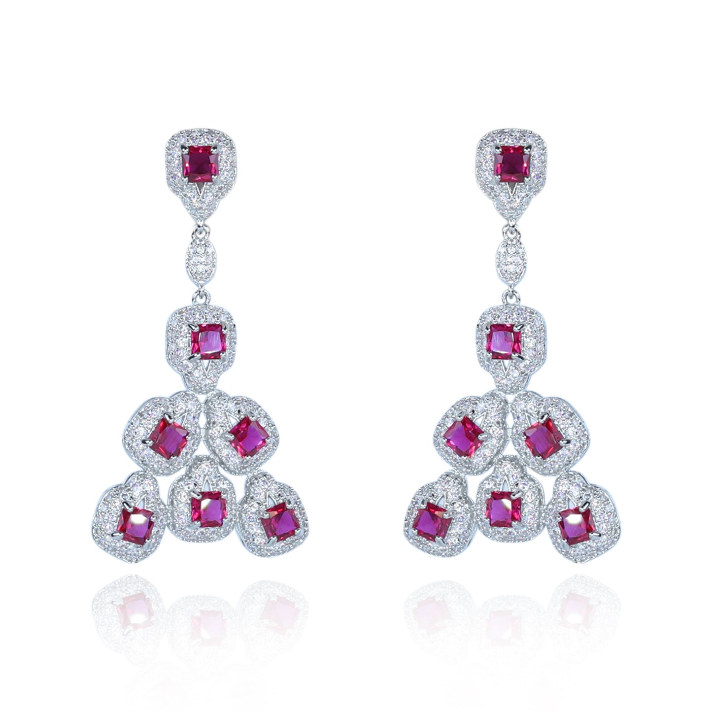 Aanura Silver Ruby Square Chandelier Earrings