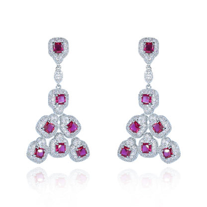Aanura Silver Ruby Square Chandelier Earrings