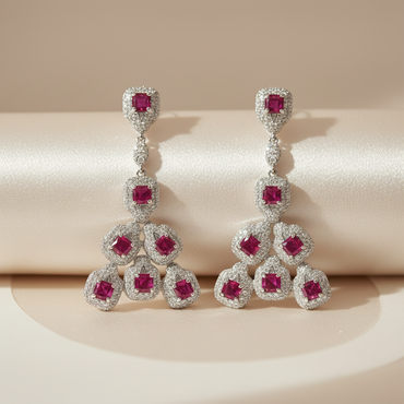Aanura Silver Ruby Square Chandelier Earrings