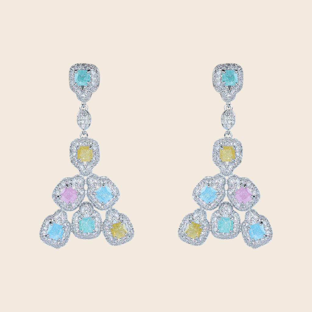 Aanura Silver Ruby Square Chandelier Earrings