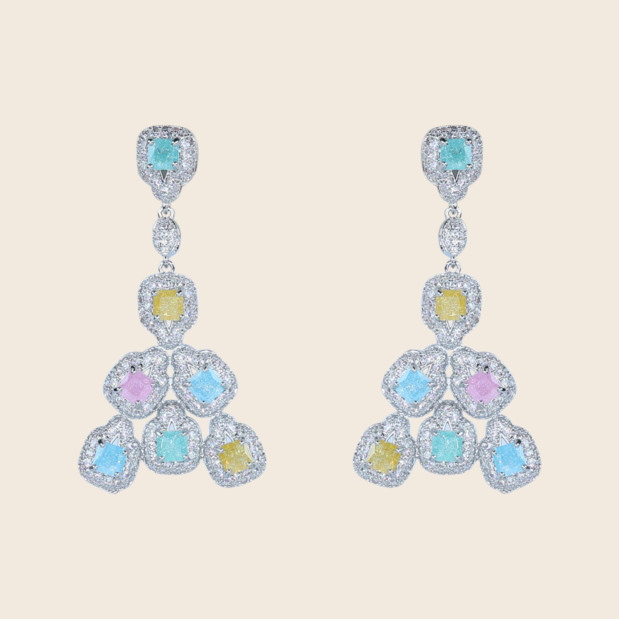 Aanura Silver Ruby Square Chandelier Earrings