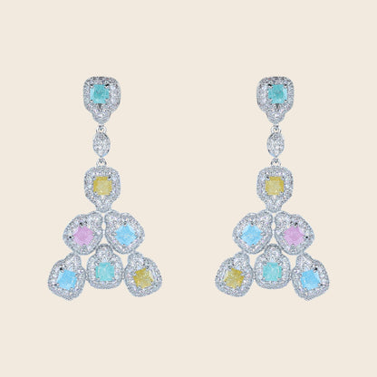 Aanura Silver Ruby Square Chandelier Earrings