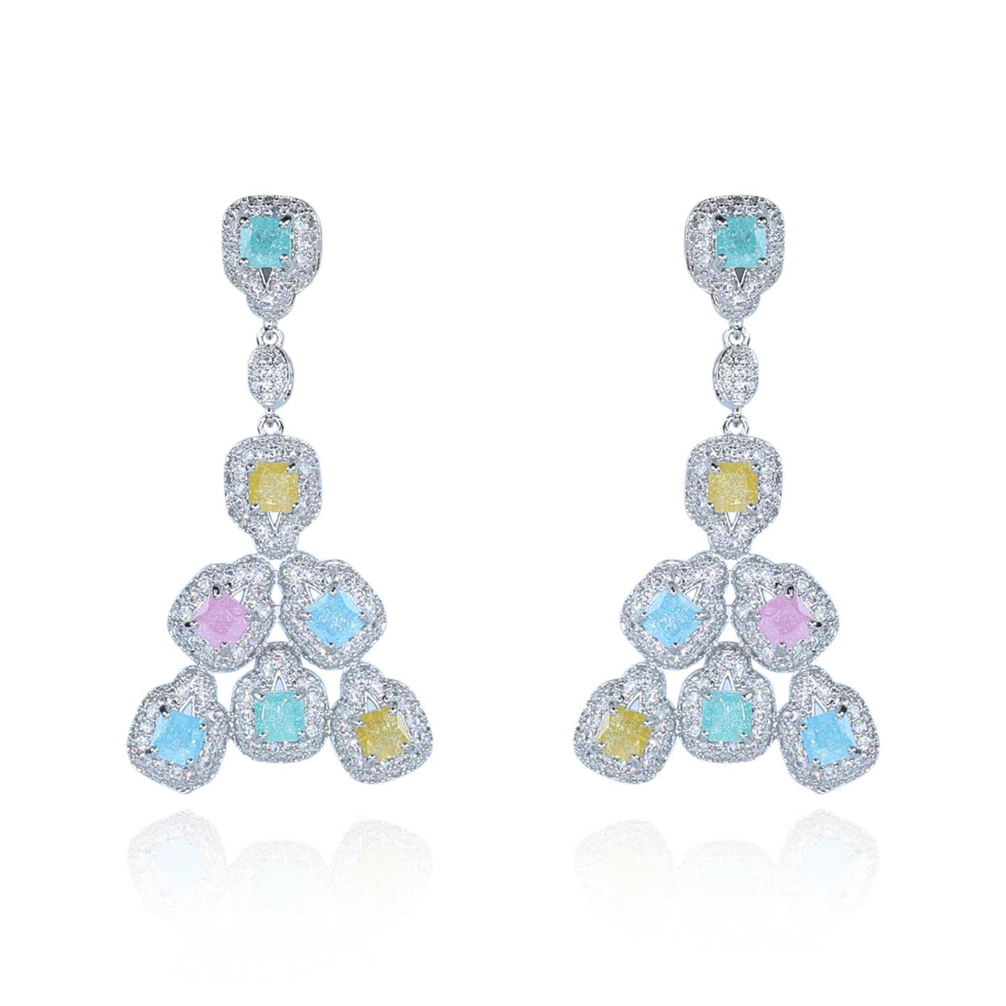 Aanura Silver Ruby Square Chandelier Earrings