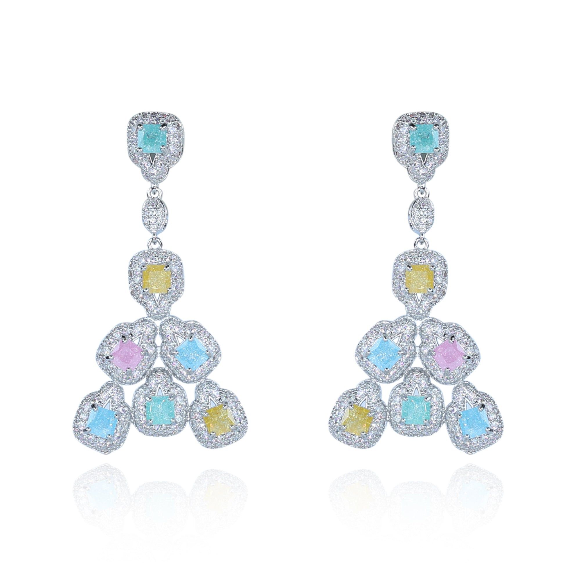 Aanura Silver Ruby Square Chandelier Earrings
