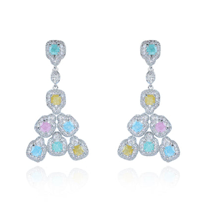 Aanura Silver Ruby Square Chandelier Earrings